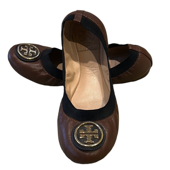 Tory Burch Caroline Brown & Black Leather Ballet Flats - 6.5 - Picture 4 of 16